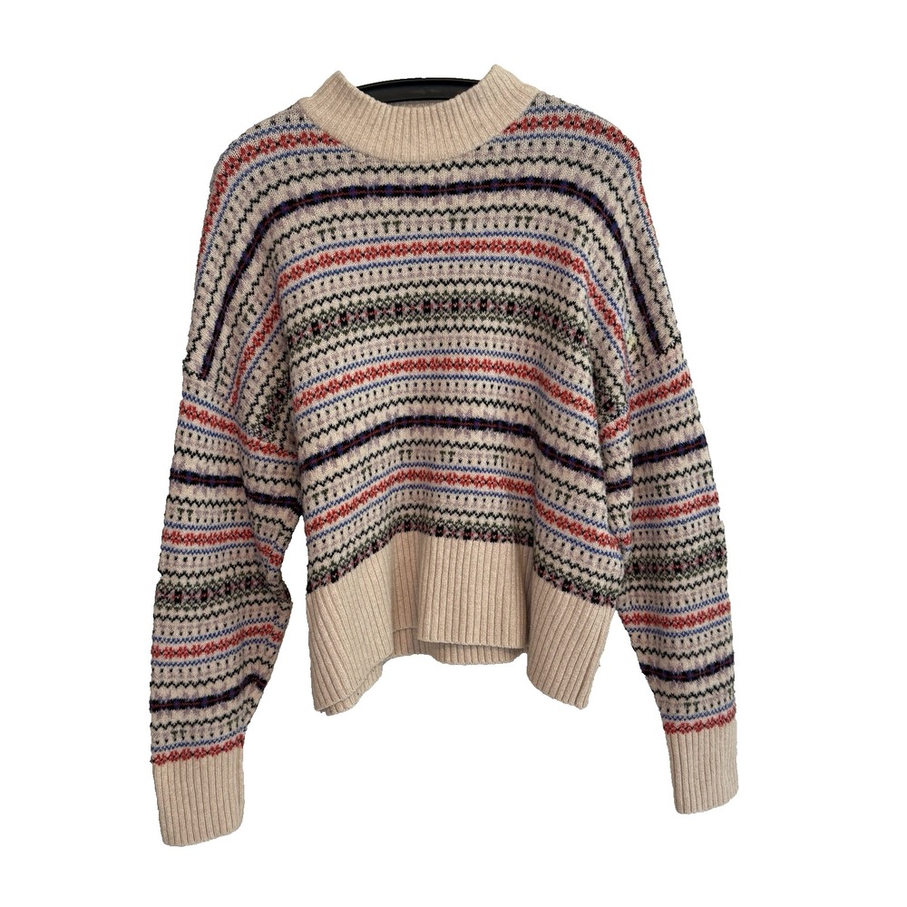Old Navy Womens Y2K Mock Neck Fair Isle Sweater Size Med Casual Comfort Boho